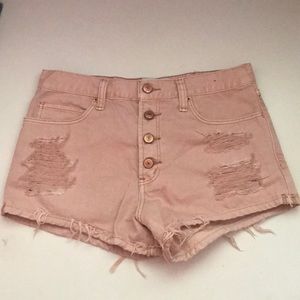 High-rise rose colored denim shorts